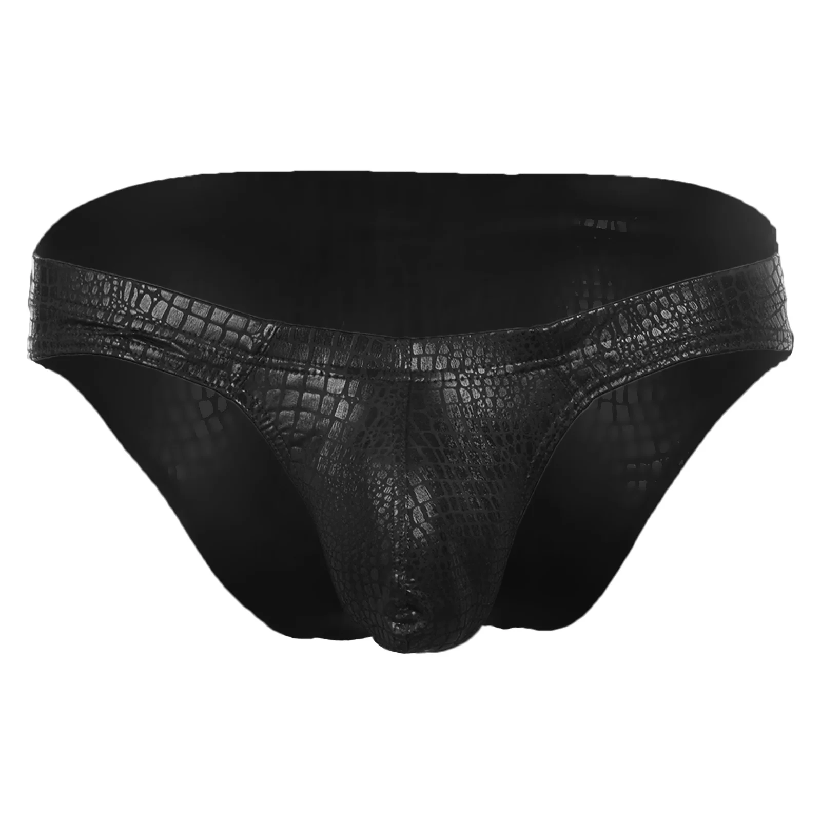 Underwear Men Faux Leather Briefs Sexy Snake Skin Costume Bulge Pouch Wet Look Underpants Ultra Thin Slips Homme Panties