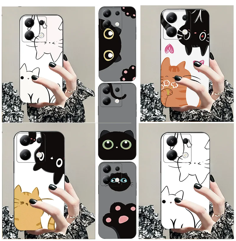 Coque de téléphone souple en silicone noir pour Redmi, image de dessin animé simple, griffe de chat, K70E, C, 3, 4, 5G, 12, 11 A, X Prime, CNF, 13, 10, 9, 1, 2 PLUS