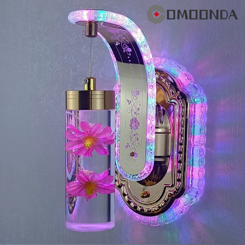 

Modern Changeable Colorful Light Color Wall Lamps Pressed Flower Art Home Decoration Sconce Lights LED Acrylic Lampshade Lustres