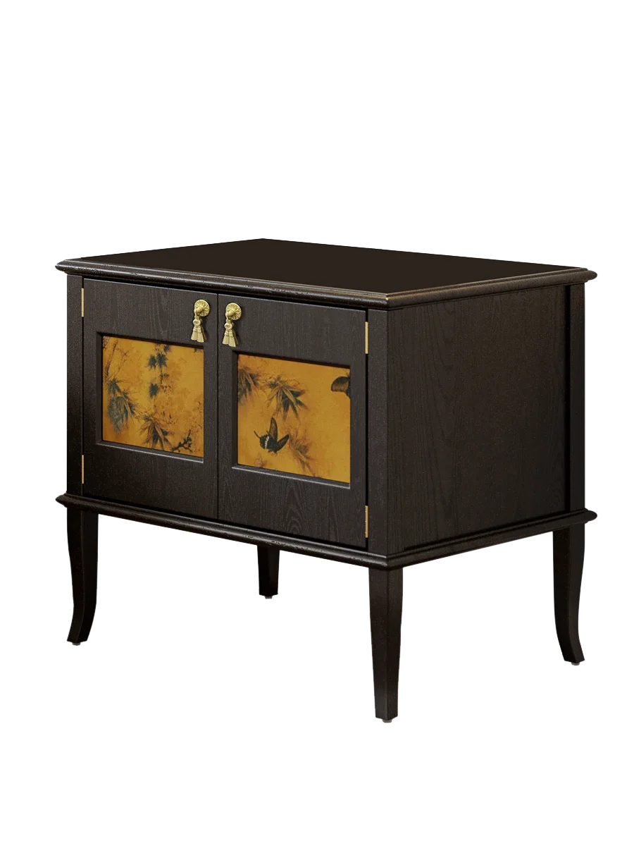 LMM French vintage nightstand, Chinese-style nightstand, full solid wood storage, new Chinese-style door