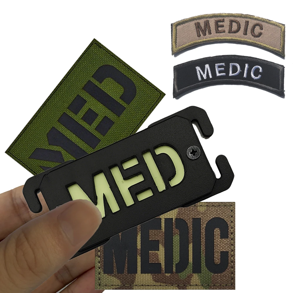 IR Reflective MED Patches White Glow In Dark Medic Identify Safety Outdoor Mark Embroidered Tactical Decorative Badges Appliques