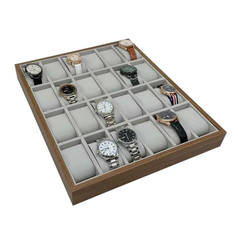 24 Slots Walnut Grain Wood Watch Storage Display Boxes Wristwatch Organizer Display Tray Watch Holder With Pillows Gifts for Men