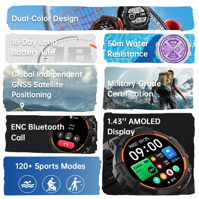 Global Version Black Shark GS3 Sport Smartwatch 1.43'' AMOLED Display 18-Day Battery Life 5ATM GNSS