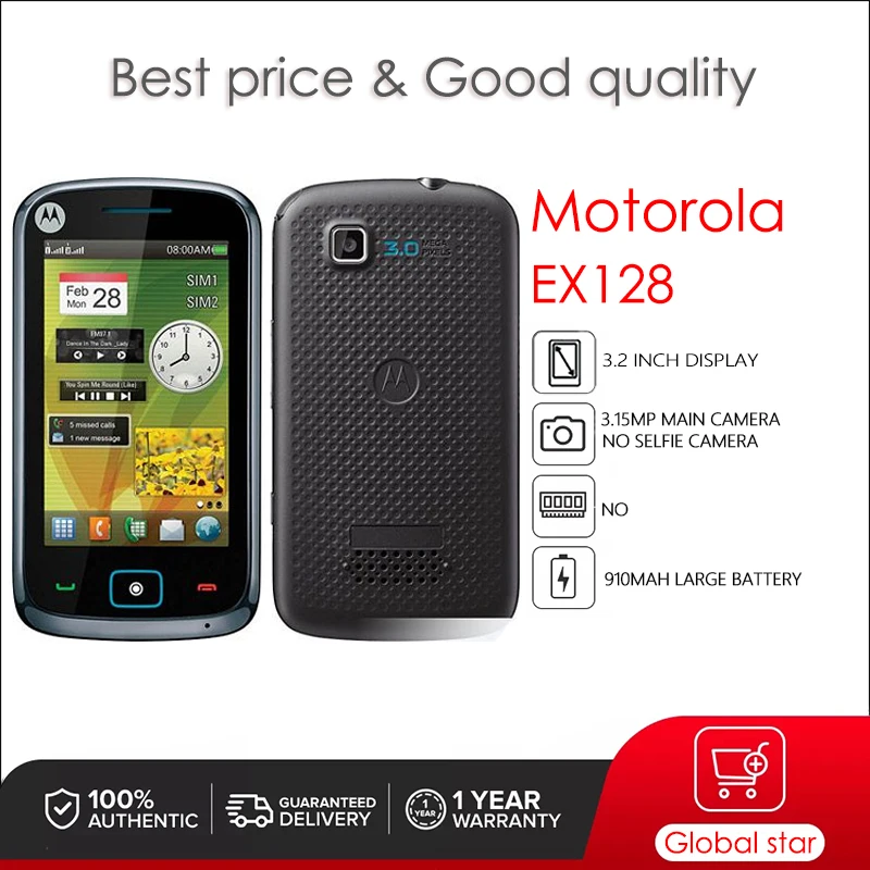 

Original Motorola EX128 Unlocked Refurbished Mobile Phone GSM 900 / 1800 Good Quality With 1 Year Warranty