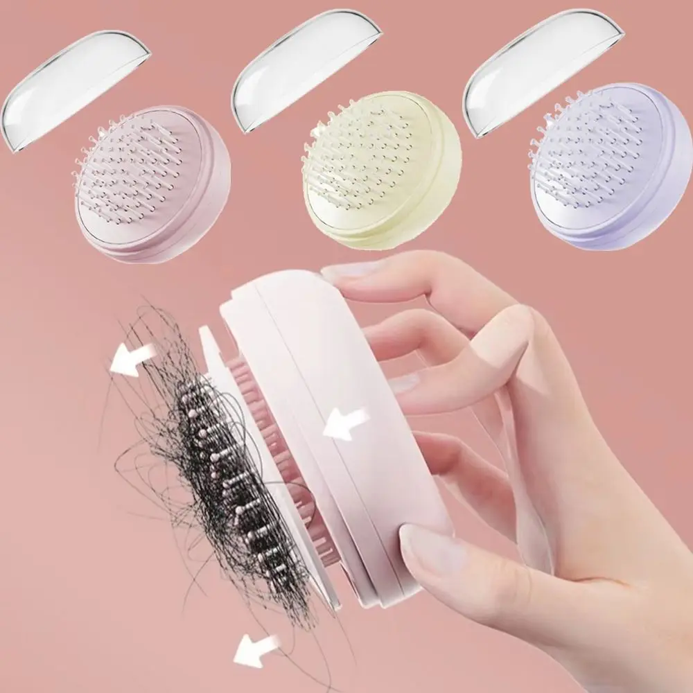 One-click Self Cleaning Air Cushion Massage Combs With Mirror Anti-Static Telescopic Hair Brushes Round Shape Dust-proof Cover