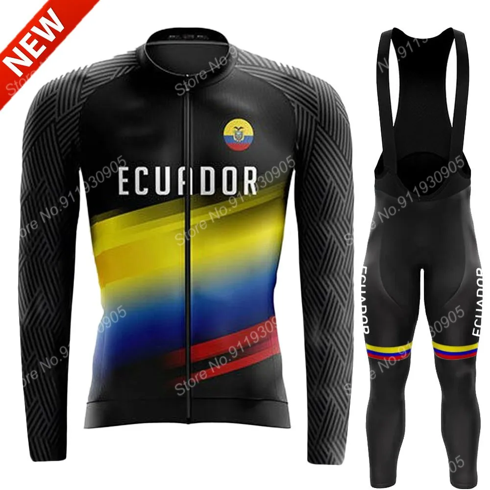 

2021 Ecuador National Team Mens Cycling Jersey Set Summer Long Sleeve Clothing Road Bike Suit Pants Bib MTB Ciclismo Maillot