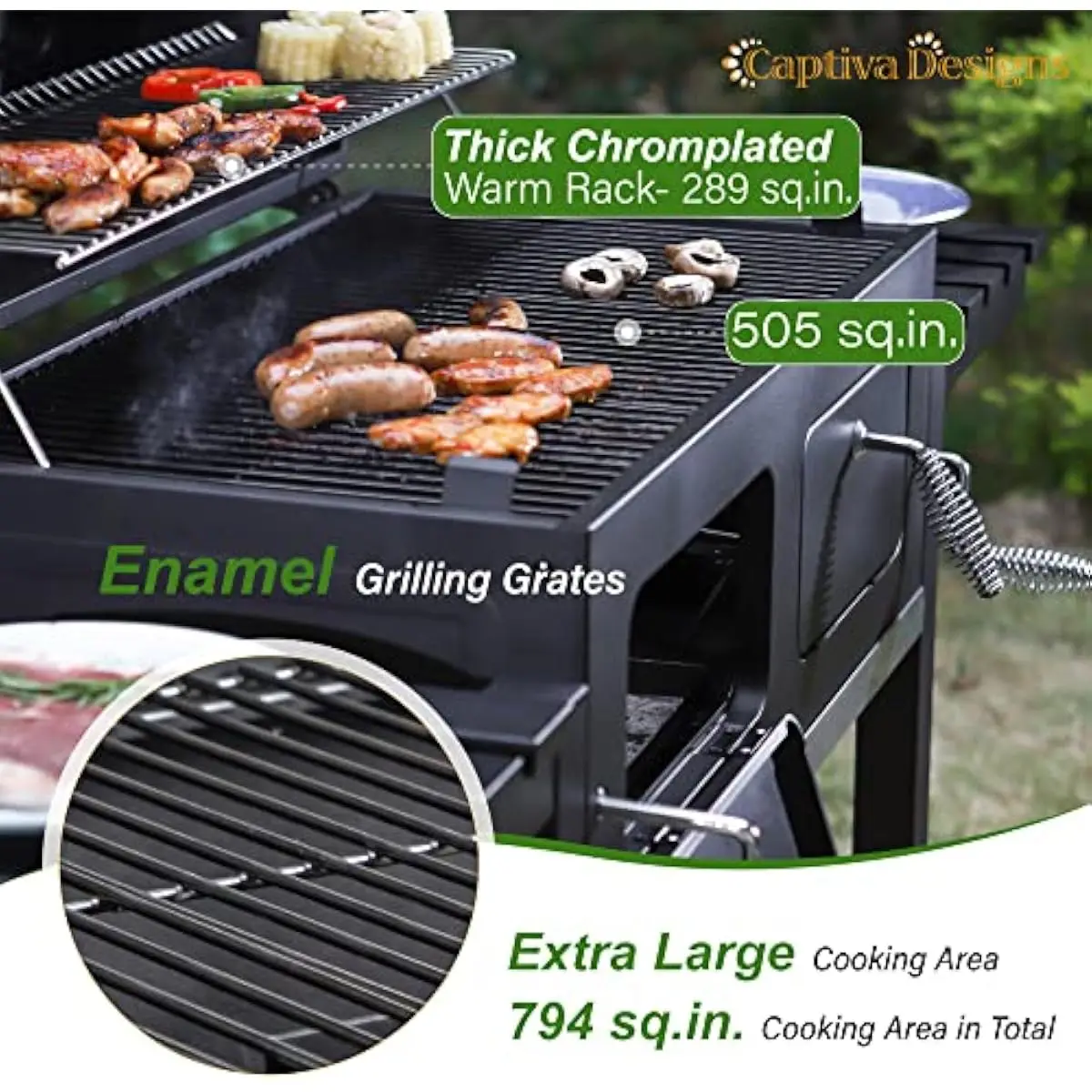 Extra Large Charcoal Barbecue Grill with Dual Adjustable Ventilation System Built-In Thermometer Stainless Steel Warming Rack Tw