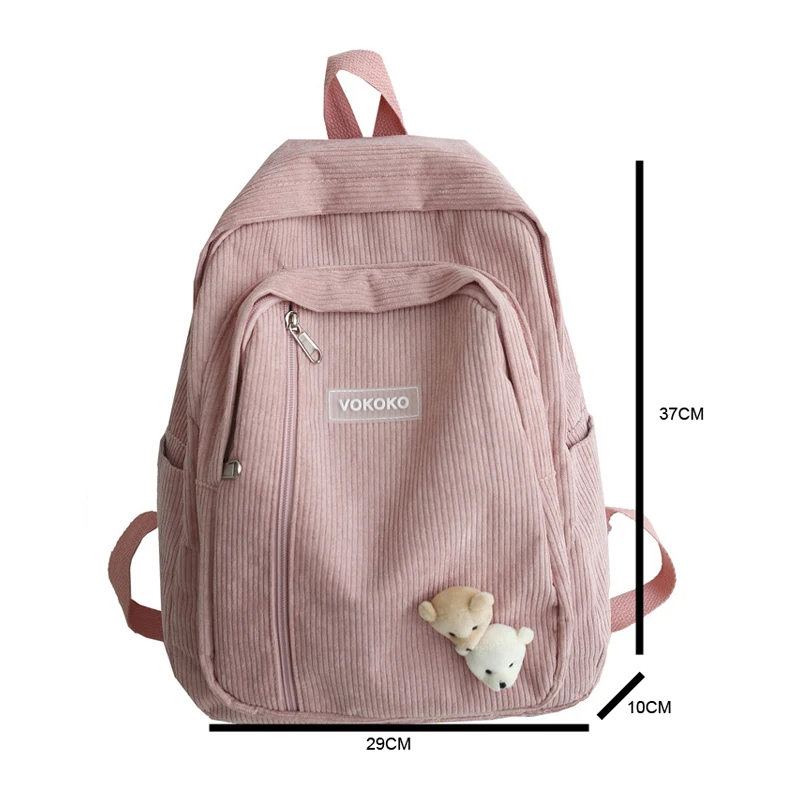 Stripe Cute Corduroy Woman Backpack Schoolbag For Teenage Girls Boys Luxury Harajuku Female Fashion Bag Student Lady Book Pack