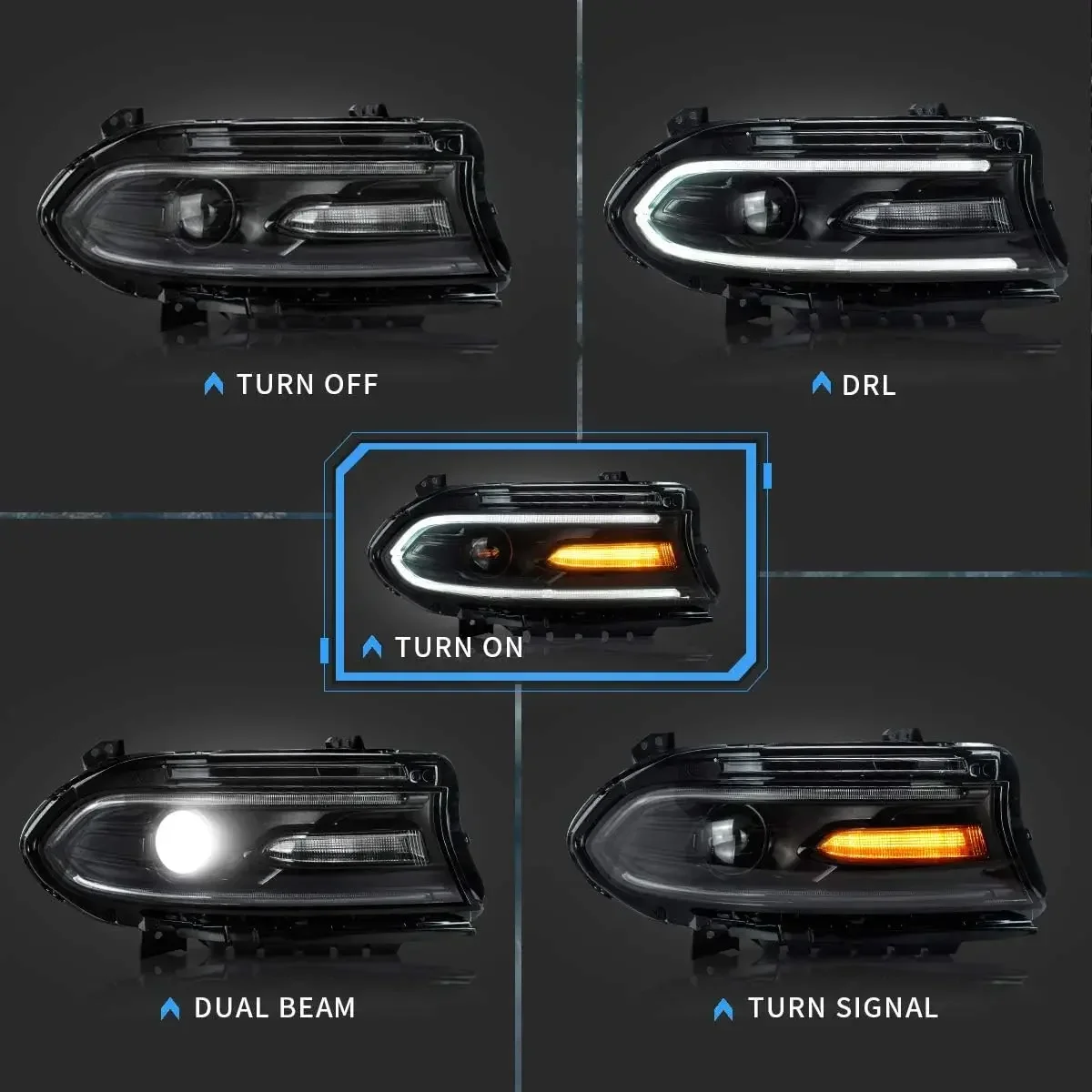 Projectors Led Headlight Compatible with Dodge Charger 2015-2023(Not Fit Xenon Models) w/Dual Beam Lens LHD Passenger+Driv