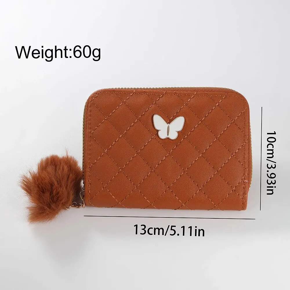 Female Fashion Watch Simple Leather Quartz Wristwatches Women Plush Ball Decoration Butterfly Wallet Set Clock Montre Femme