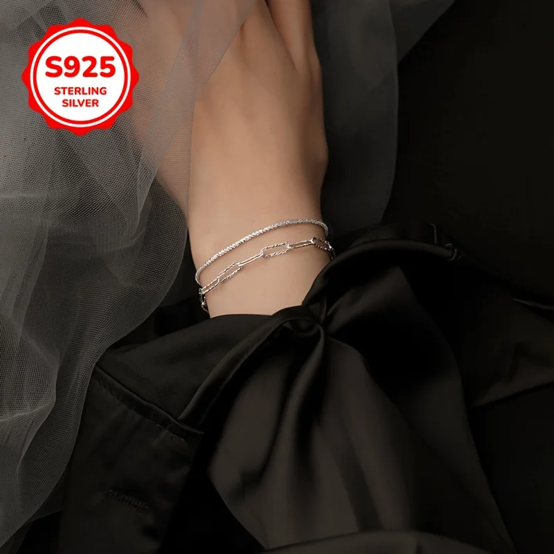 

Элегантный двухслойный браслет из стерлингового серебра 925 пробы со звездным небом, для женщин и женщин, идеально подходит для подарка другу для повседневной носки