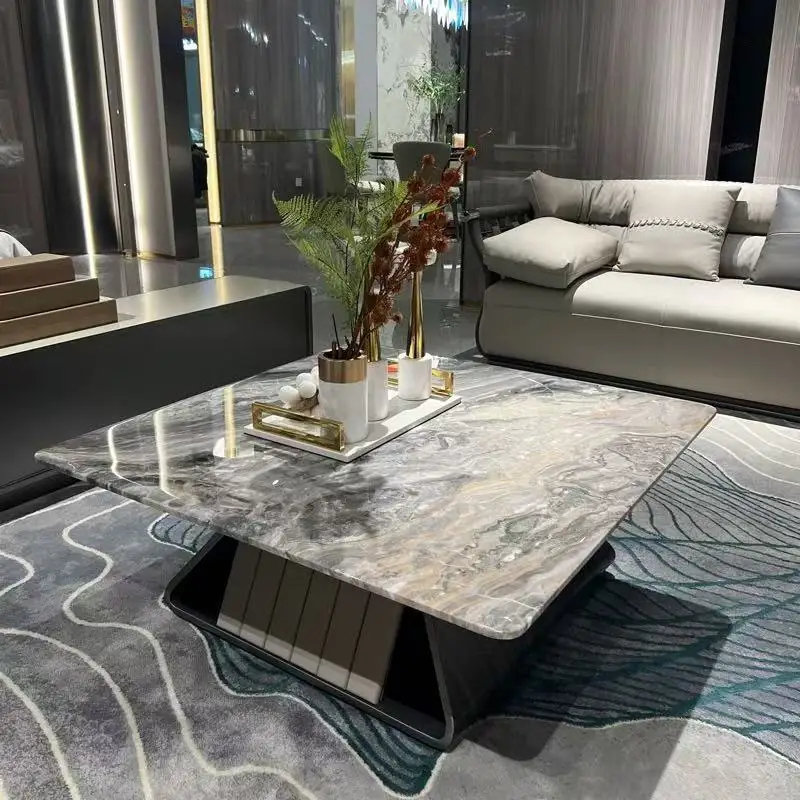 

luxury marble surface coffee table Italian light luxury villa size apartment living room fully furnished square table