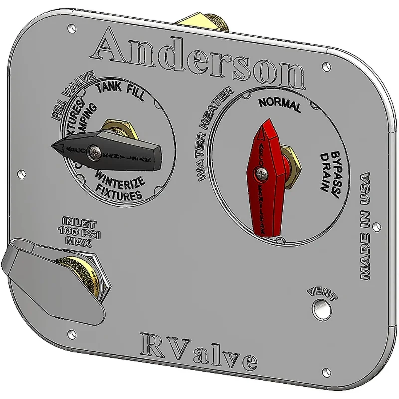 ABCO RV MANRV102-RF Pannello di servizio acqua RV con alimentazione valvola in ottone a basso piombo a 4 funzioni e bypass scaldabagno a 2 funzioni