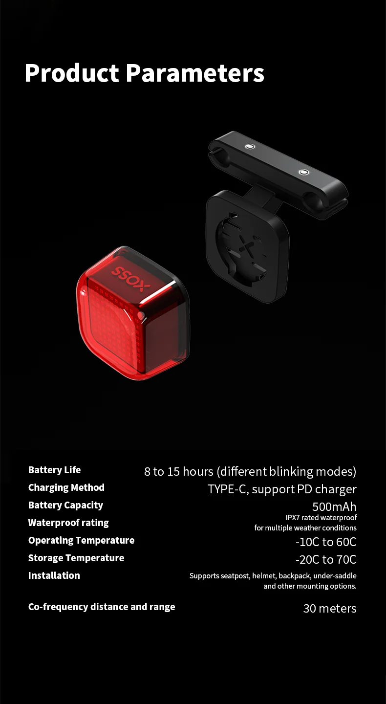 XOSS Nebula Intelligent Emoji Bicycle Tail Light Brake Sensing Night Riding Taillight Auto Start-Stop IPX7 Waterproof Tail Light