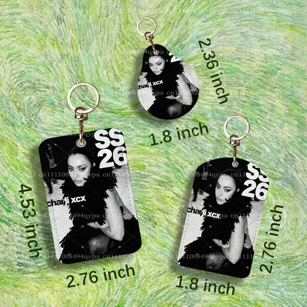 C-Charli Xcx Music Fashion Film Leather 2 Sided ID Card Holder with Keychain Protection For Bank Credit Subway Bus Case