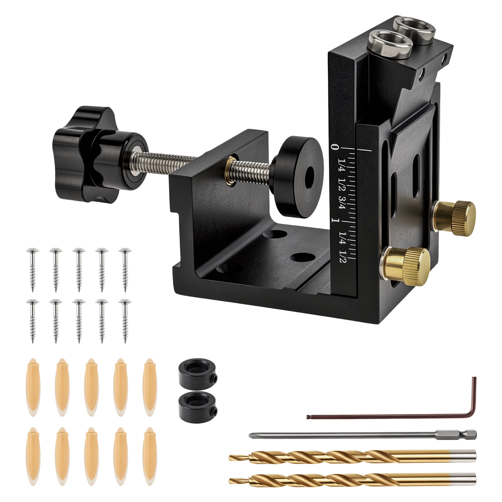 Adjustable Pocket Hole Drill Guide for Woodworking, with 2 Extended Drills
