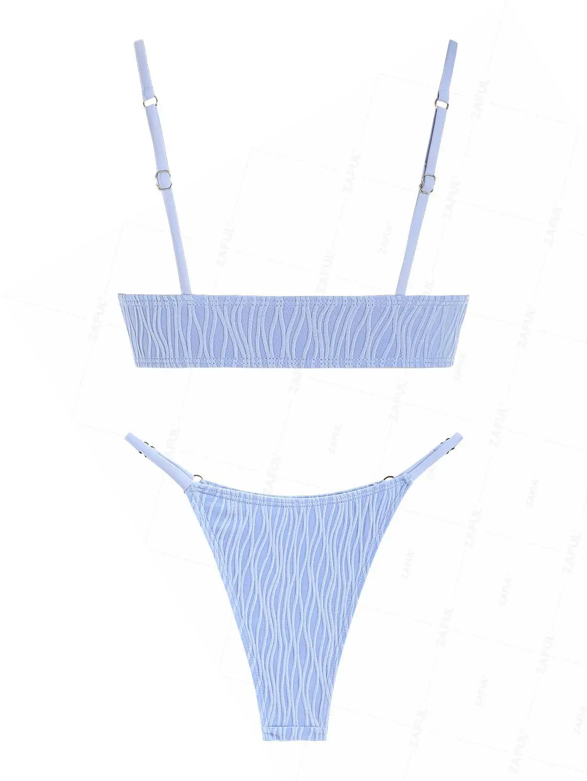 ZAFUL Women\'s Textured Drawstring Tie Spaghetti Strap Solid Color Tanga String Bikini Set Matching Two Piece Swimwear