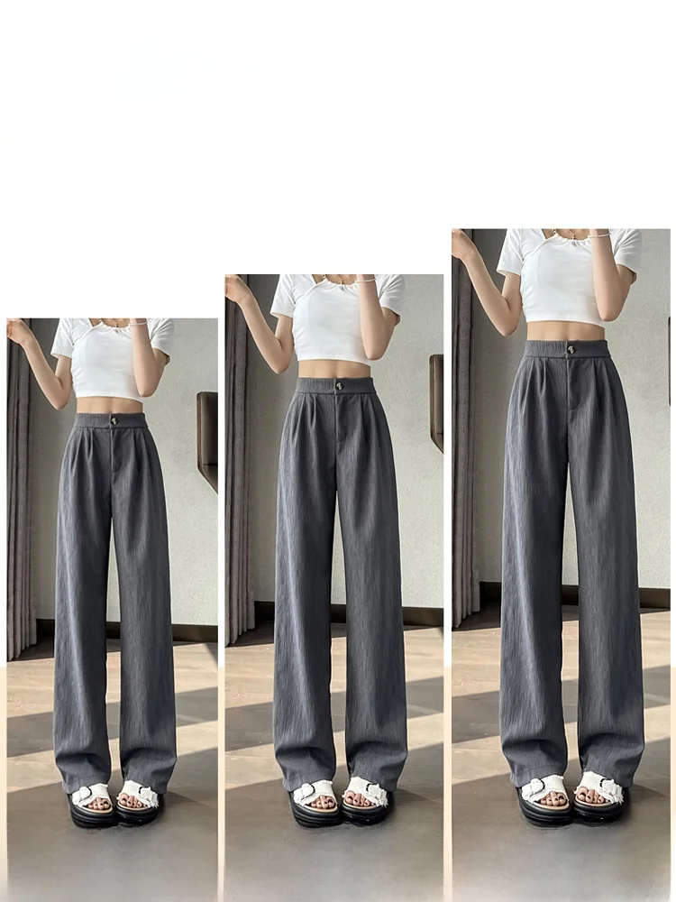 슬림핏 바지 와이드 레그 팬츠 여성용 하이웨이스트 드레이프 스트레이트 컷 얇은 한국 스타일 출퇴근 패션 봄 가을
