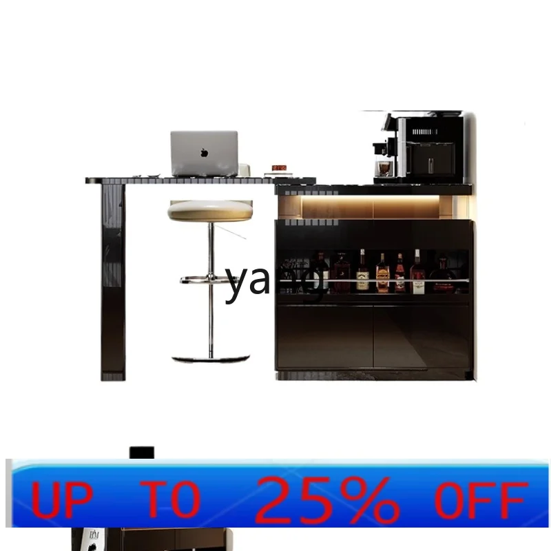 

LMMsolid wood bar counter light luxury high-end feeling living room partition retractable rock slab bar counter table against