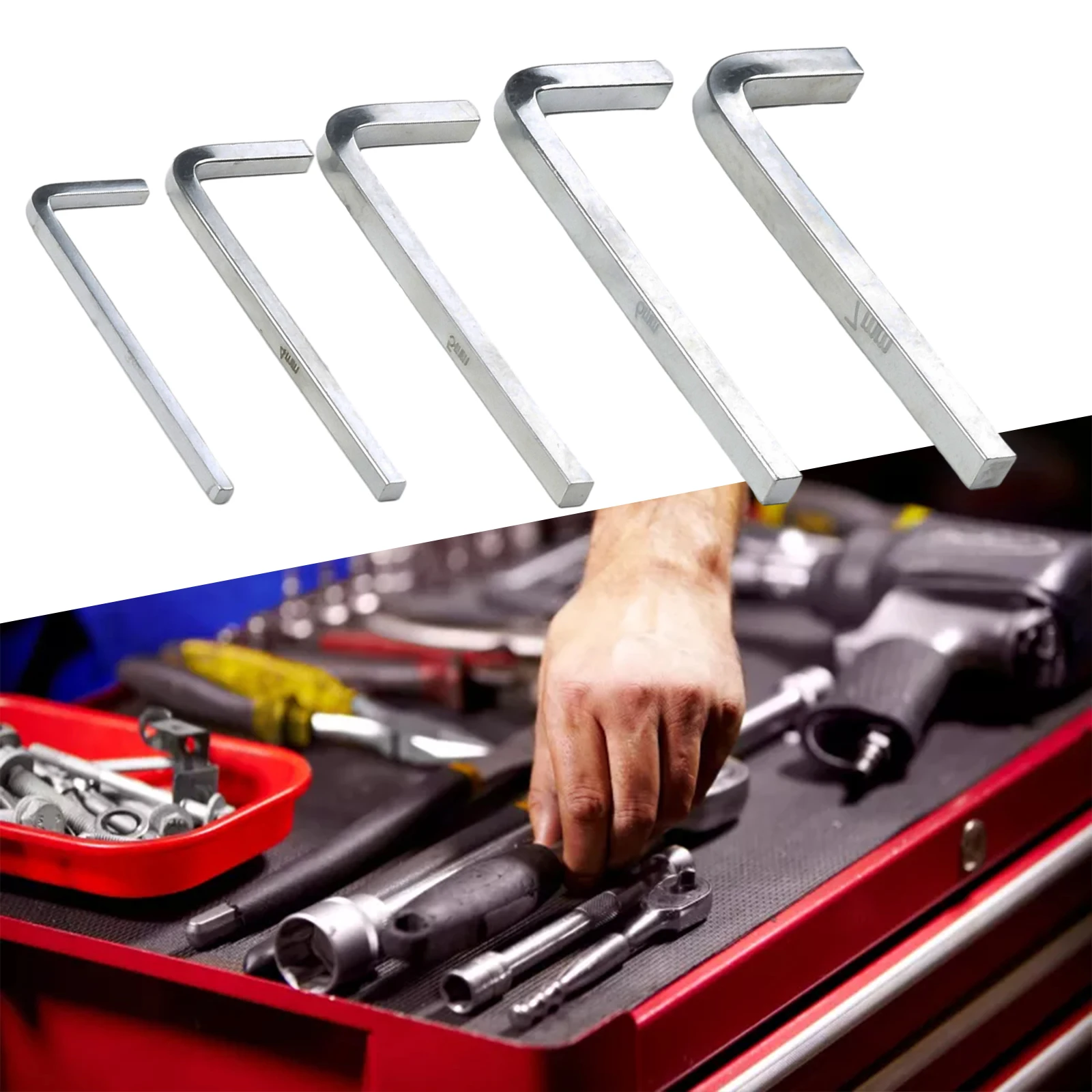 Chromium Vanadium Steel L Shape Square Wrench Set 5Pcs for Square Fasteners Precision Fit 3mm 4mm 5mm 6mm 7mm Sizes