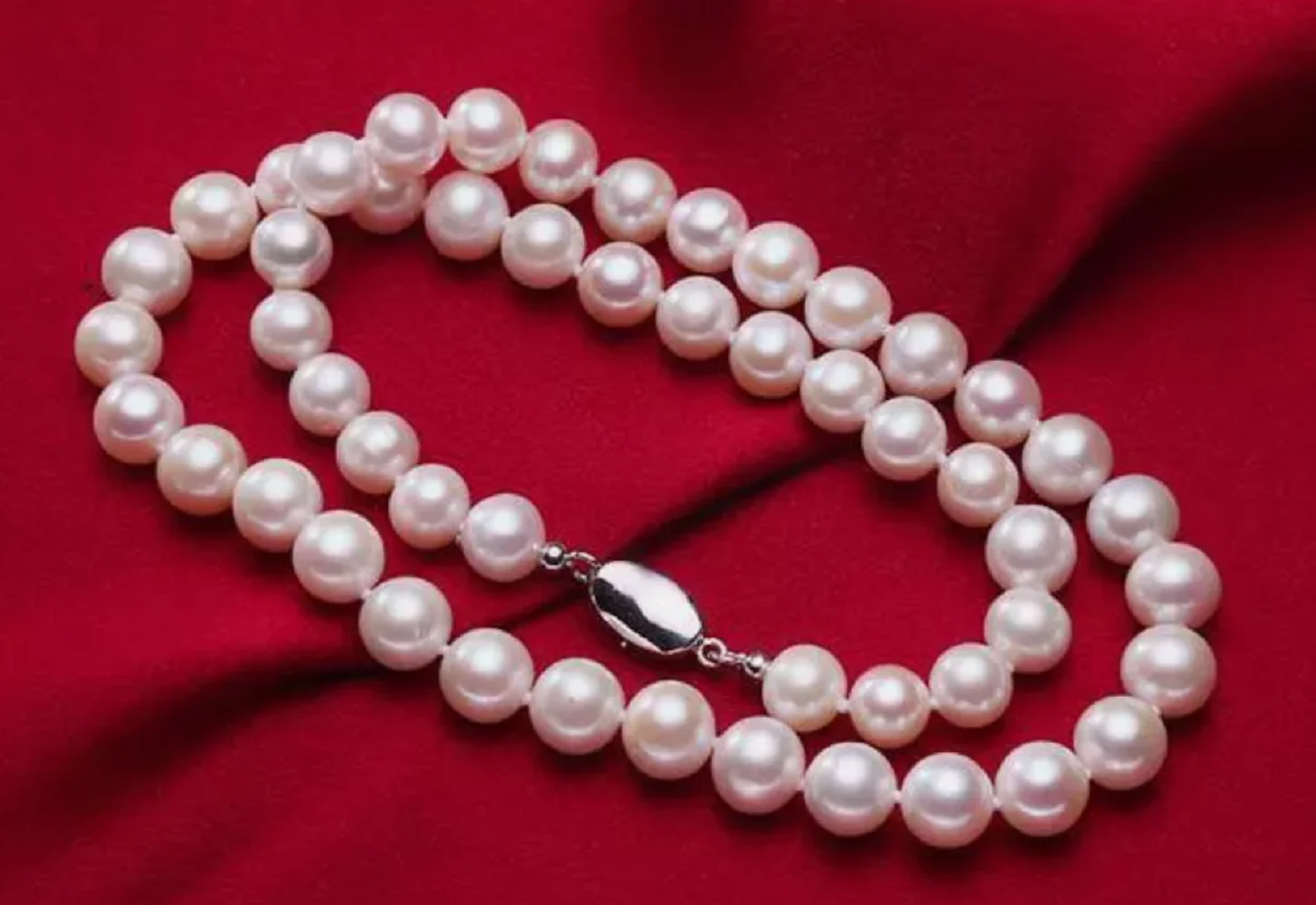 Natural AAA 8-9mm Japanese white round pearl necklace 925 silver 16-30 inch