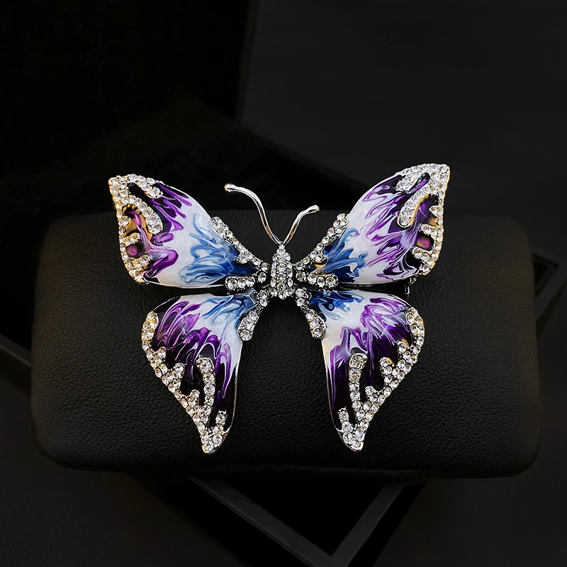 1232 Retro Enamel Big Butterfly Brooch High-End Women Elegant Corsage Pin Luxury Suit Jacket Neckline Clothes Accessory Jewelry