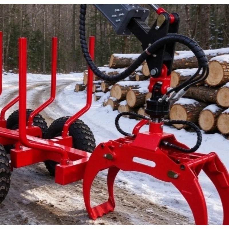 Log Crane Timber Crane With Grapple Hydraulic Rotator 4 2m To 8 5m Outreach Forestry Machine Truck Tractor Trailer Mounted