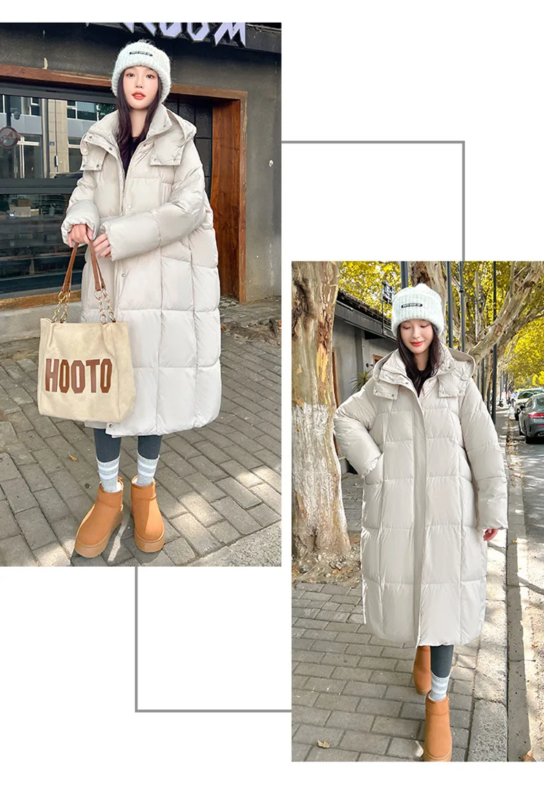 Winter Warmth Women's Mid-Length Down Cotton Jacket Over-the-Knee Parkas New Loose Quilted Coat Thickened Outerwear Trendy Tops