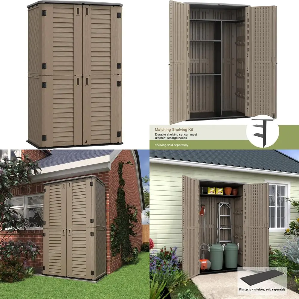 

Вертикальный 66-кубический шкаф для хранения на открытом воздухе — навес из смолы для использования в саду и патио