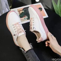 Komfortowe trampki damskie sznurowane pu skórzane buty w stylu casual kobieta białe tenisówki damskie mieszkania Zapatillas Mujer Tenis Feminino PINK