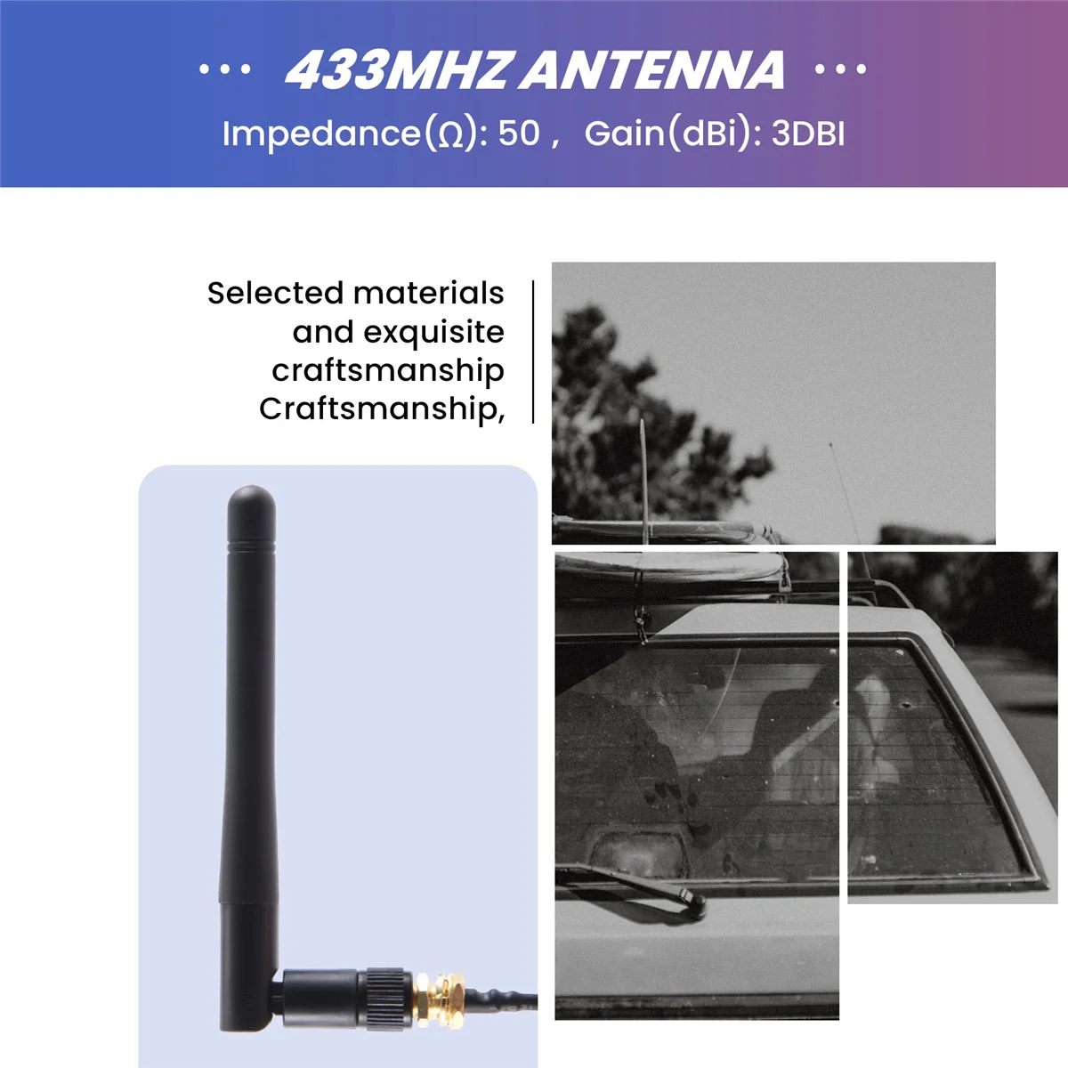 433Mhz Antenna 3Dbi GSM RP-SMA Plug Rubber Waterproof Lorawan Antenna + IPX to SMA Small Cable Extension