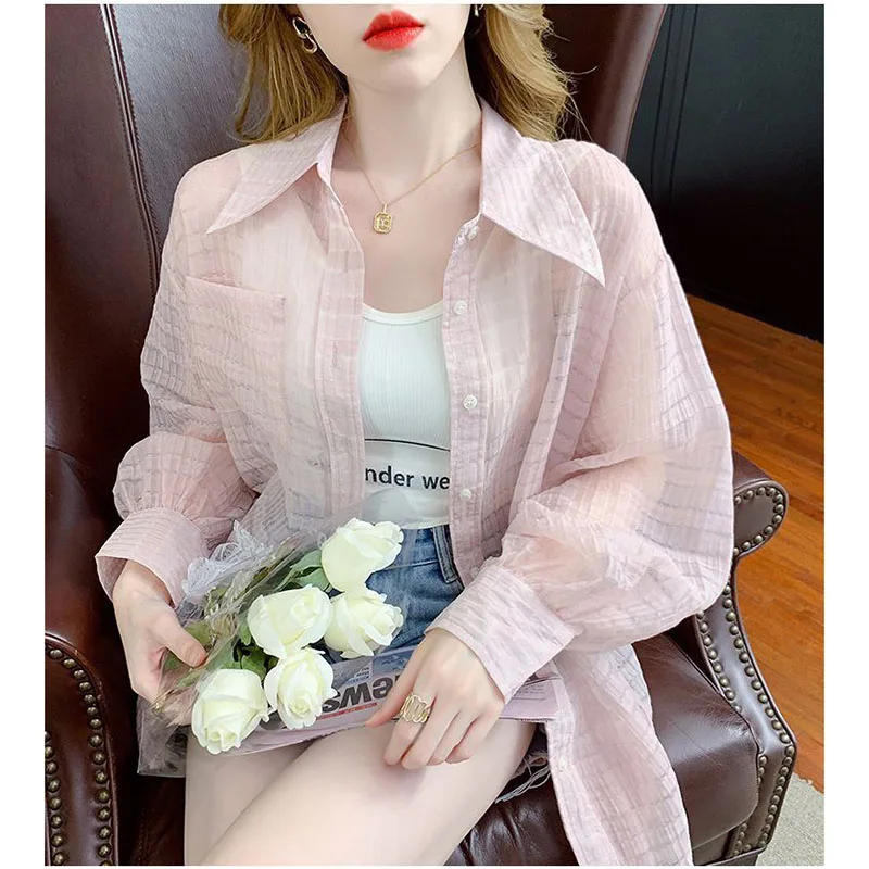 

2024 Summer New Design Fashion Sunscreen Women's Thin Loose Joker Women's Sunscreen Shirt Casual Buttons Solid Color Simple Coat