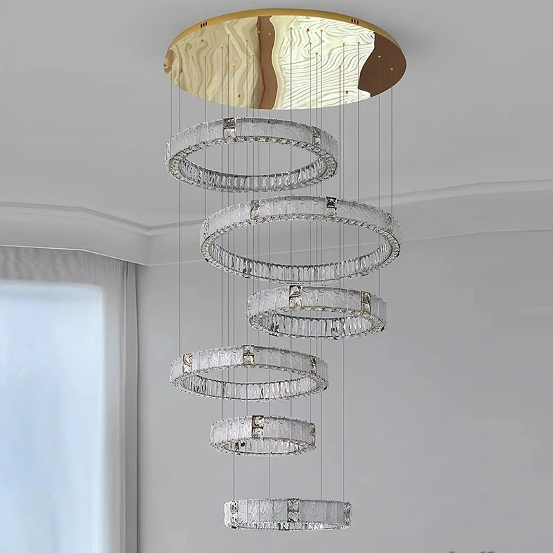 Modern Home Decoration Crystal Chandelier Stair Pendant Lamp Living Room Pendant Lights Interior Lighting