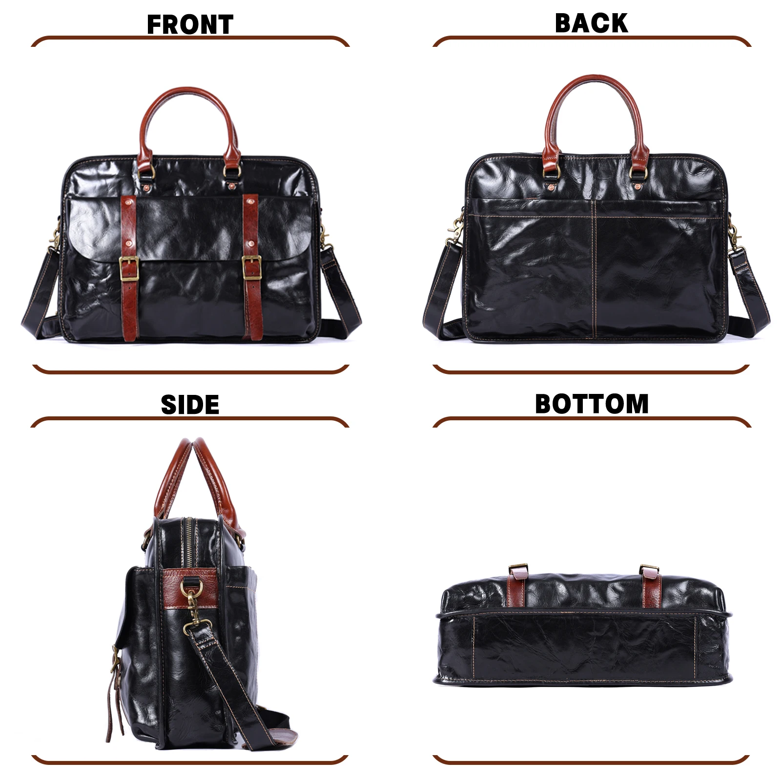 Echtleder Herren-Aktentasche 15 Zoll Laptop-Tasche Einfache Rindsleder-Umhängetasche Pflanzlich gegerbtes Leder Business-Casual-Stil – Detail 7