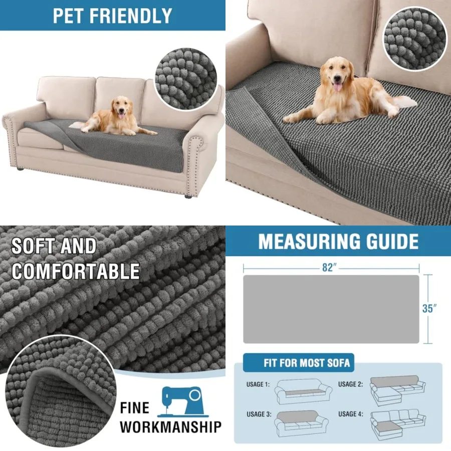 

Plush Chenille Dog Bed Cover Thick Soft Sofa Cover for 3 Cushion Couch Anti Slip Couch Cover Furniture Protector for Dog, Pet,