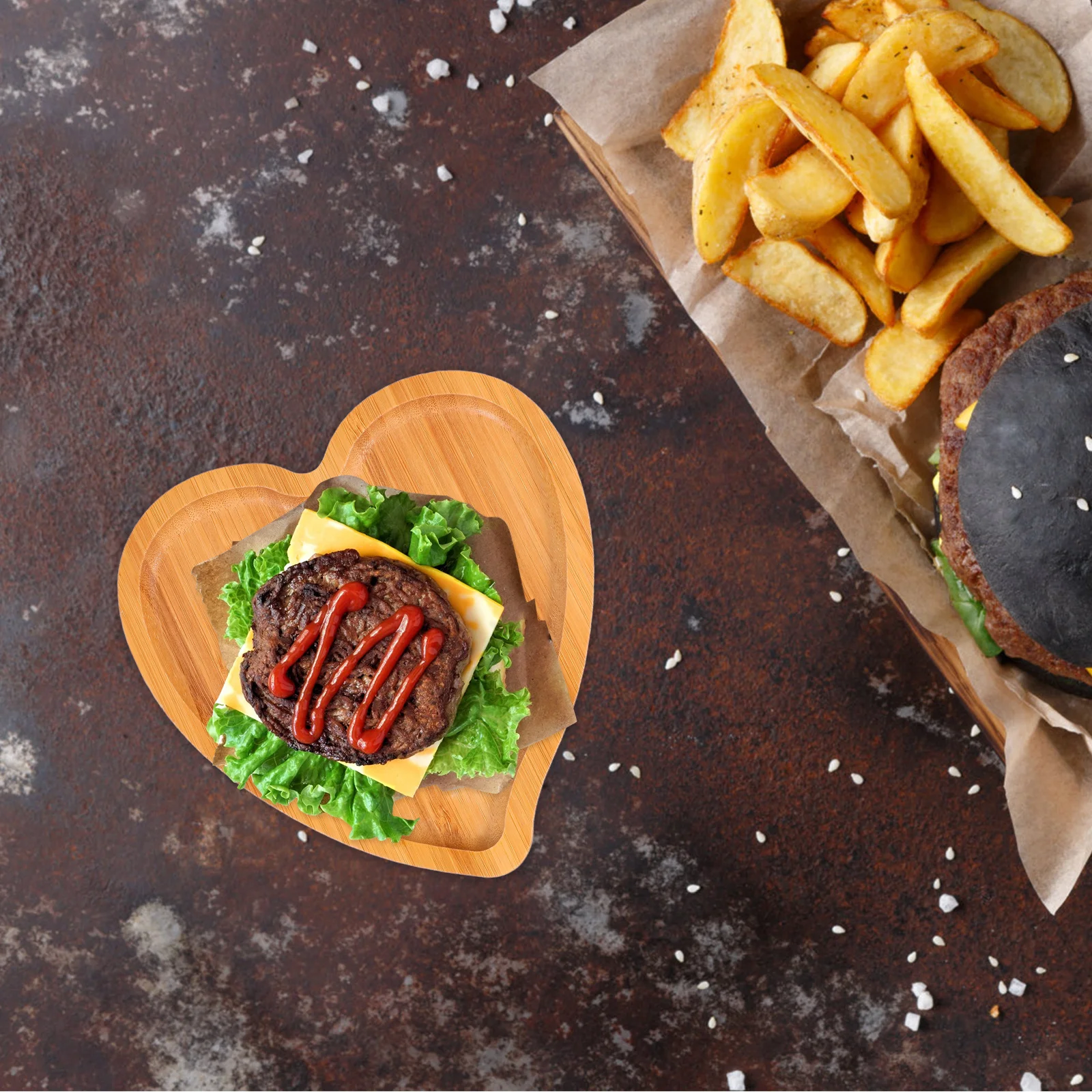 

2Pcs Bamboo Wooden Heart Shaped Tray Material Food Serving Plate Fruit Snack Bread Dishes for Home Restaurant