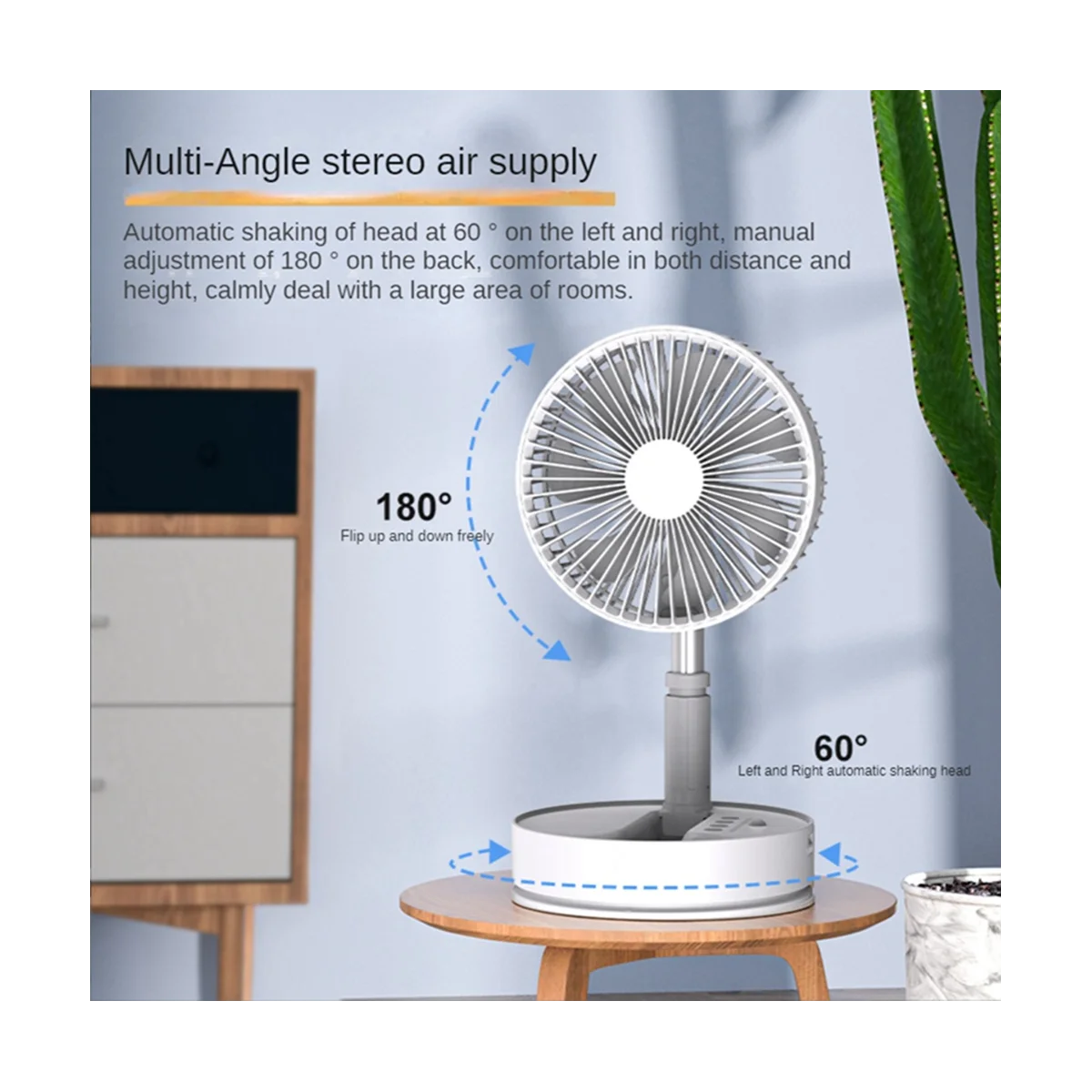 Convenient P1000 7200MAh Home Electric Fan USB Desktop Office Electric Fan 4-Speed Retractable Floor Fan,A