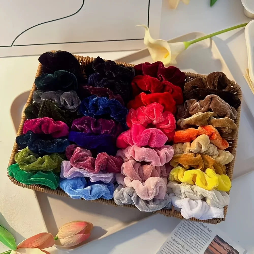 

Набор из 15 однотонных резинок для волос случайных цветов, модные высокоэластичные резинки для волос для женщин, универсальные ретро-резинки для волос из плюша однотонного цвета, милые ретро-резинки для волос в французском стиле, универсальные резинки для