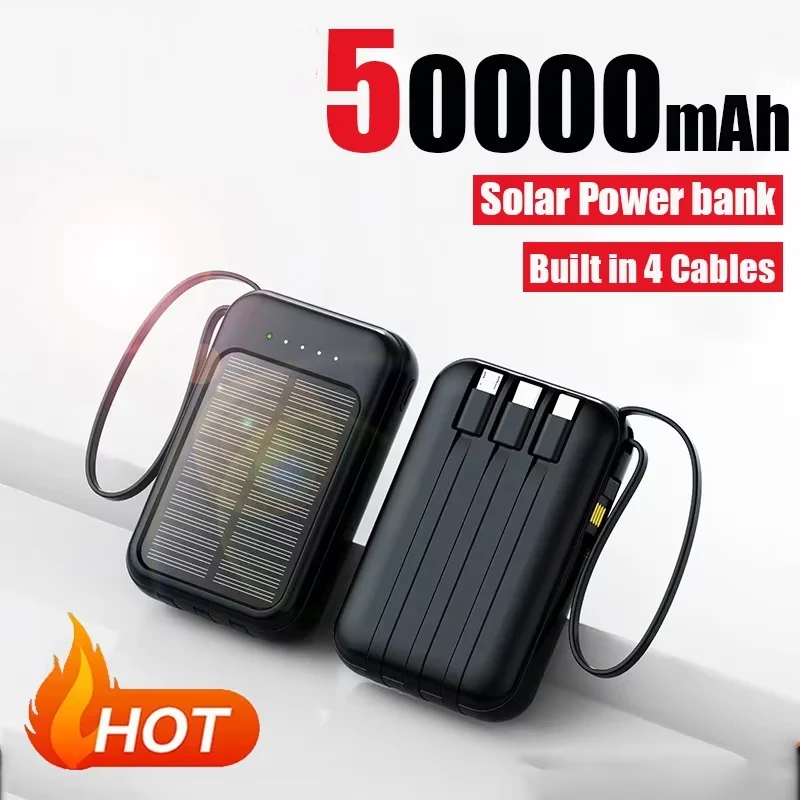 50000mAh Solar Charging Power Bank Super Fast Charging Original Portable Built-in 4-Cable Outdoor must-have battery pack