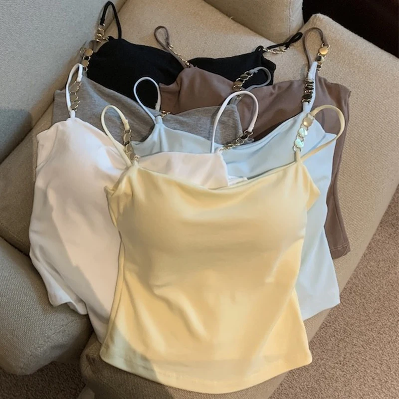 

Emily Clud Pure Desire Sle Chain Strap Vest Top Innerwear Outerwear Beautiful Ba Pad Women's Silk Faion Summer Tank Top