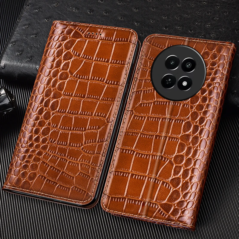 

Crocodile Pattern Genuine Leather Flip Case for Realme 13 Pro+ Plus 4G 5G Business Retro Book Style Wallet Cover