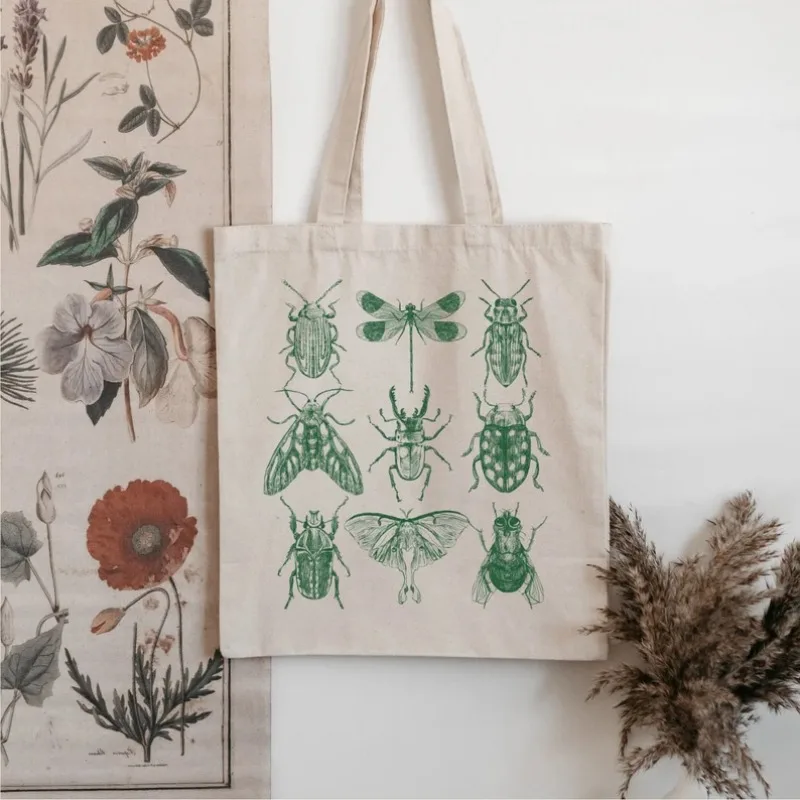 Vintage Style Bug Tote Bag Beetle Butterfly Moth Insect Tote Nature Lover Gift Gardener Gift Christmas Gift Holiday Shopping Bag