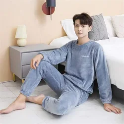 2026 Men's Thick Flannel Pajama Sets Couple Casual HomeWear Soft Warm Long Sleeve Tops Long Pants Coral Velvet Sleepwear Suit