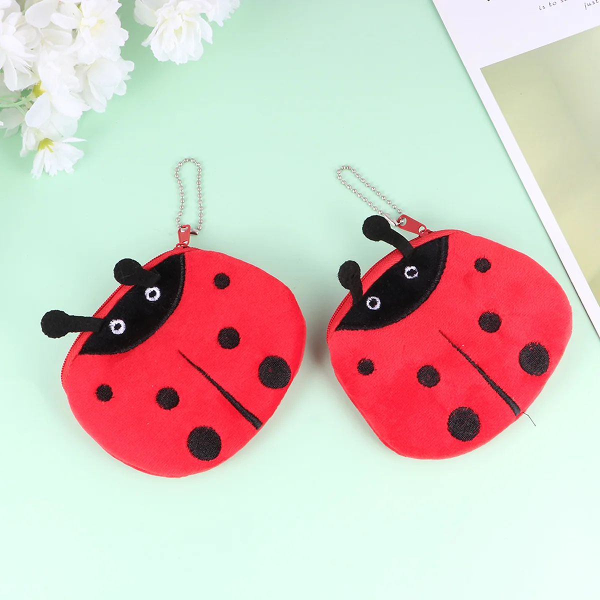 3pcs Ladybug Shape Purse Short Adorable Coin Bag Small Zippered Wallet Girls Plush Change Bag Portable Key Storage Bag