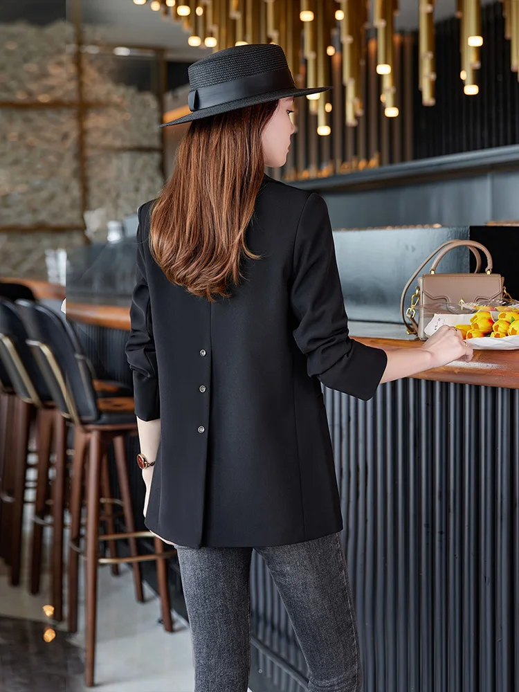 

Faionable Casual Women's Small Suit Jaet High-End Feeling Autumn Winter Korean Sle Pure Color Commute Sle Long Sve