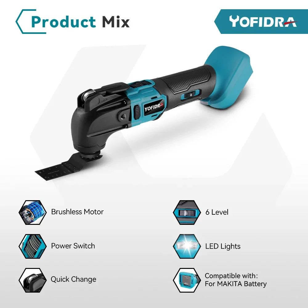 Yofidra-Brushless Oscilante Multi-Tool Electric Saw Trimmer, aparar a pá, corte, ferramenta de madeira para Makita, bateria 18V