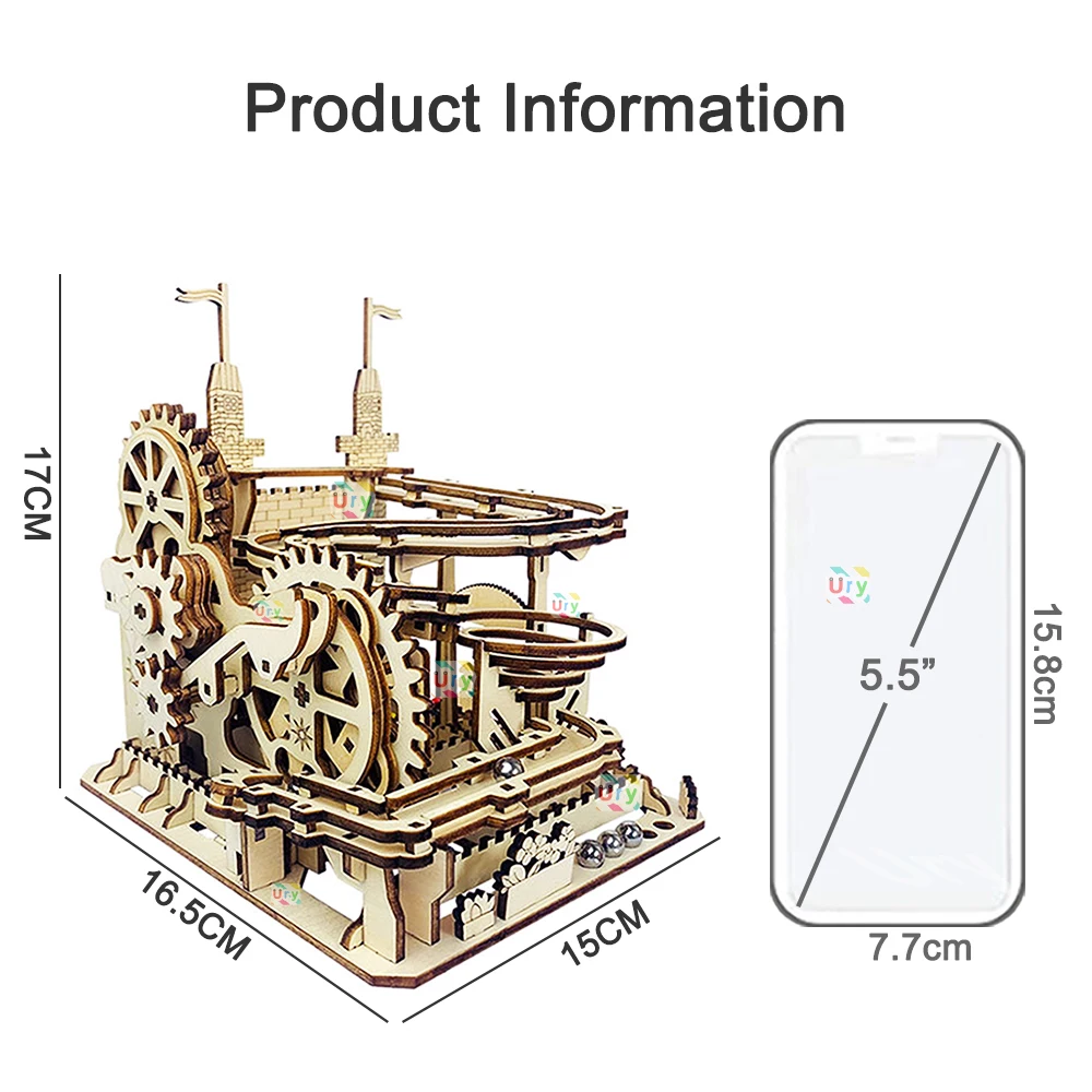 Ury 3d Houten Puzzels Elektrische Katapult Track Apparaat Kasteel Knikkers Run Set Mechanische Model Science Doolhof Montage Cadeau Voor Kind