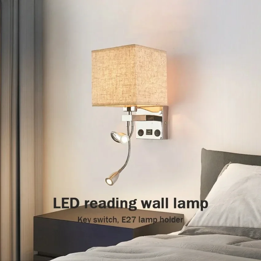 

Modern LED Wall Lamp American Fabric Retro with Switch USB Interface Reading Lamp for Living Room Hotel Bedroom Bedside Lamp