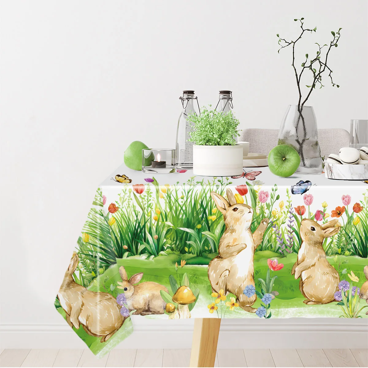 Mantel de conejito de Pascua, decoración feliz de Pascua para el hogar, 2024, huevos de conejo de Pascua, suministros de decoración para fiestas temáticas de primavera