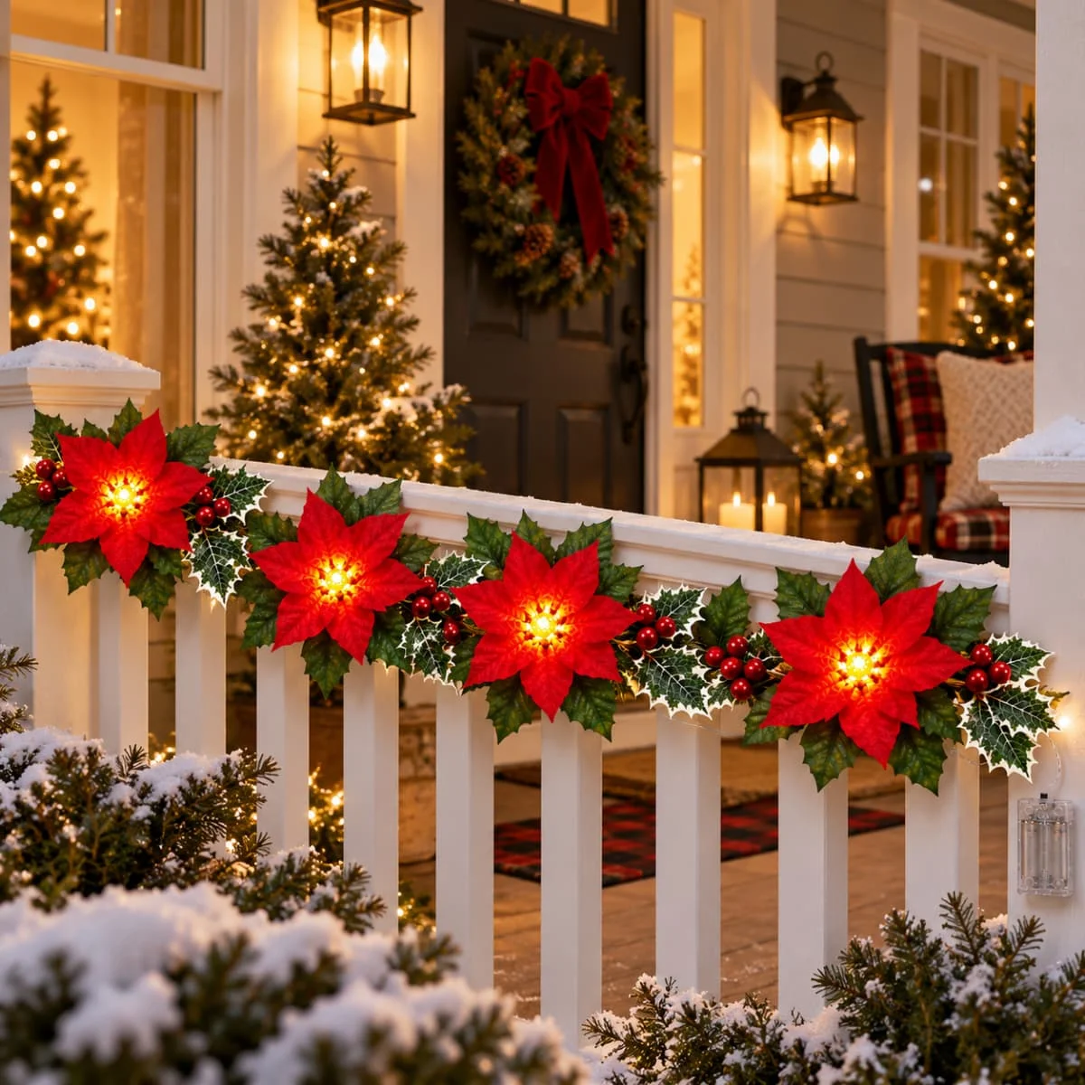1pc Christmas Poinsettia Wreath String Lights 10/20 LED Artificial Flower Berry Fairy Light for Home Indoor Holiday Xmas Decor